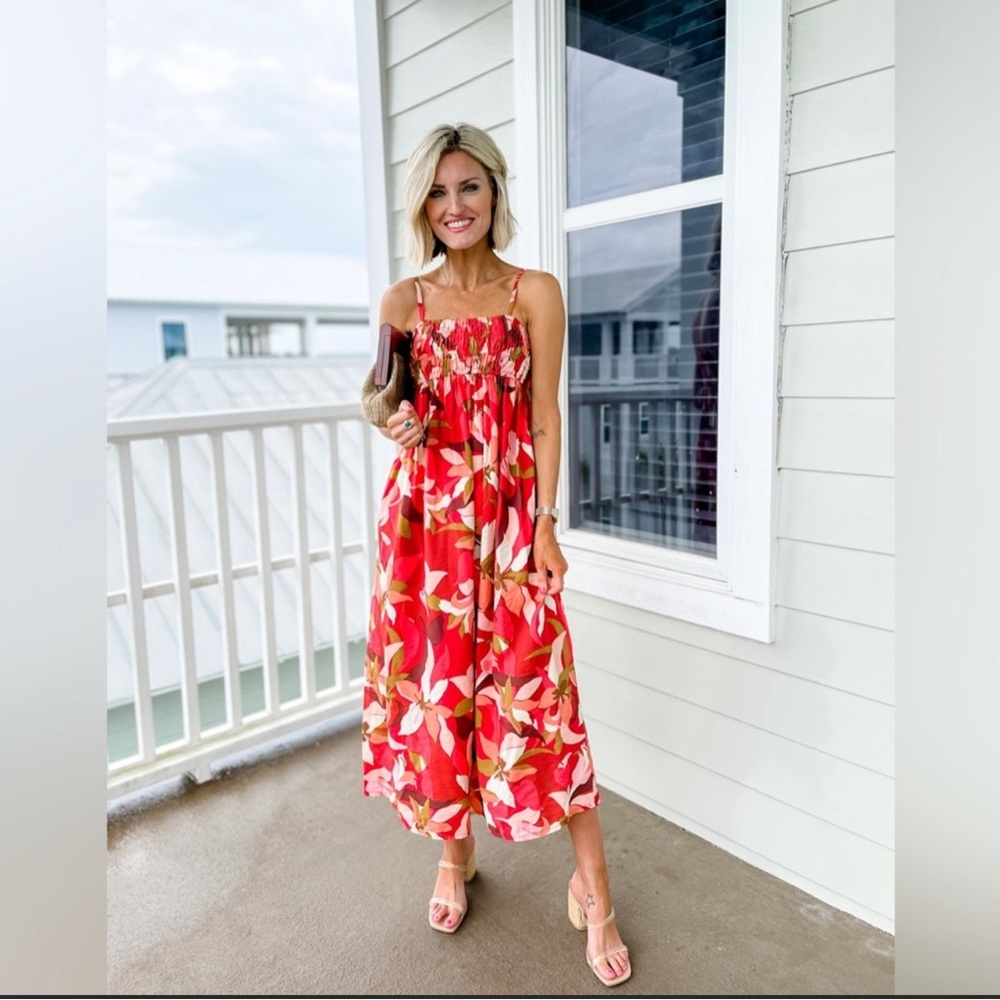 Red floral dress